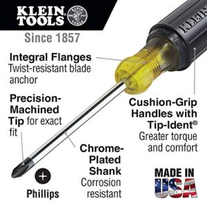 Klein Tools 603-4 Screwdriver, Made in USA, #2 Phillips Tip with Cushion Grip Handle, Precision Machined Electrician Screwdriver, 8-Inch