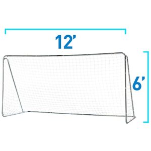 Franklin Sports Competition Soccer Goal - Steel Backyard Soccer Goal with All Weather Net - Includes 6 Ground Stakes - 12'x6' Soccer Goal - Silver