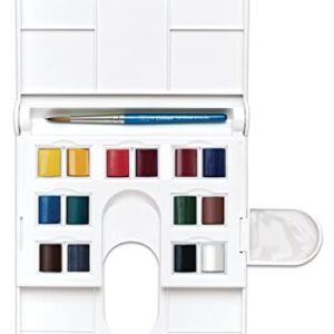 Winsor & Newton Cotman Watercolor Paint Set, Field Set, 14 Half Pan w/ Brush, Mixing Palette