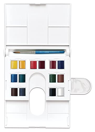 Winsor & Newton Cotman Watercolor Paint Set, Field Set, 14 Half Pan w/ Brush, Mixing Palette