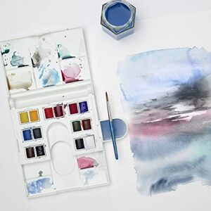 Winsor & Newton Cotman Watercolor Paint Set, Field Set, 14 Half Pan w/ Brush, Mixing Palette