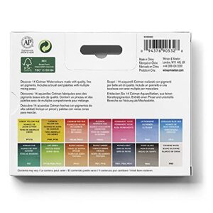 Winsor & Newton Cotman Watercolor Paint Set, Field Set, 14 Half Pan w/ Brush, Mixing Palette