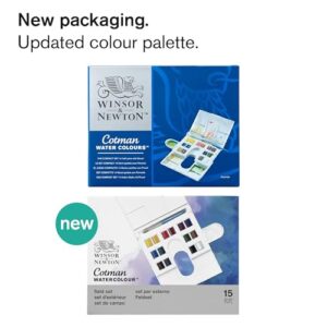 Winsor & Newton Cotman Watercolor Paint Set, Field Set, 14 Half Pan w/ Brush, Mixing Palette