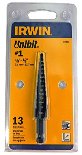 Irwin Tools IRWIN Step Drill Bit, 1/8-Inch to 1/2-Inch Step, 1/4-Inch Shank (10231) Silver|Silver metallic