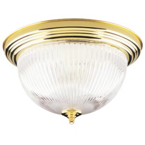 westinghouse 6628200 two-light flush-mount interior ceiling fixture, polished brass finish with crystal ribbed glass