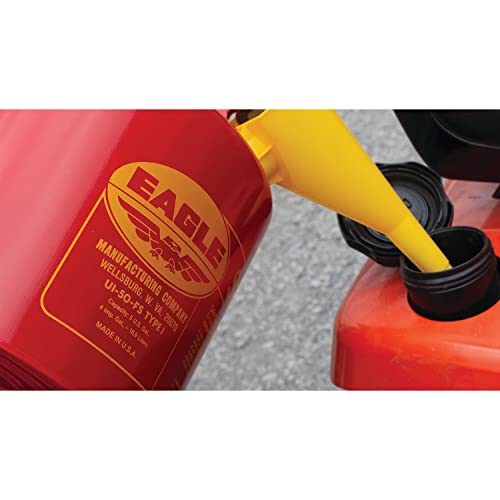 Eagle 5 Gallon Type I Red Safety Gas Can for Gasoline with Flame Arrester, Self-Closing Lid, and F-15 Funnel, Made in the USA, Galvanized Steel Flammable Storage Can, UI50FS