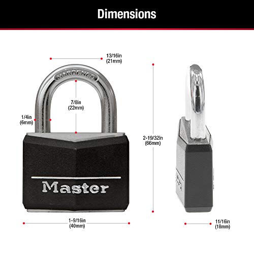 Master Lock Black Covered Aluminum Padlock, Gym Locker Lock with Key for Indoor or Outdoor Use with Vinyl Weather Resistant Cover, 141D