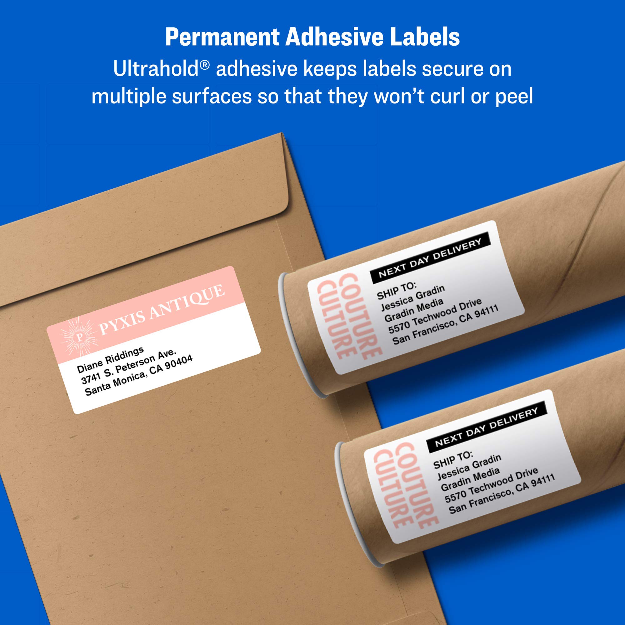 Avery Printable Shipping Labels with Sure Feed, 2" x 4", White, 250 Blank Mailing Labels (8163)