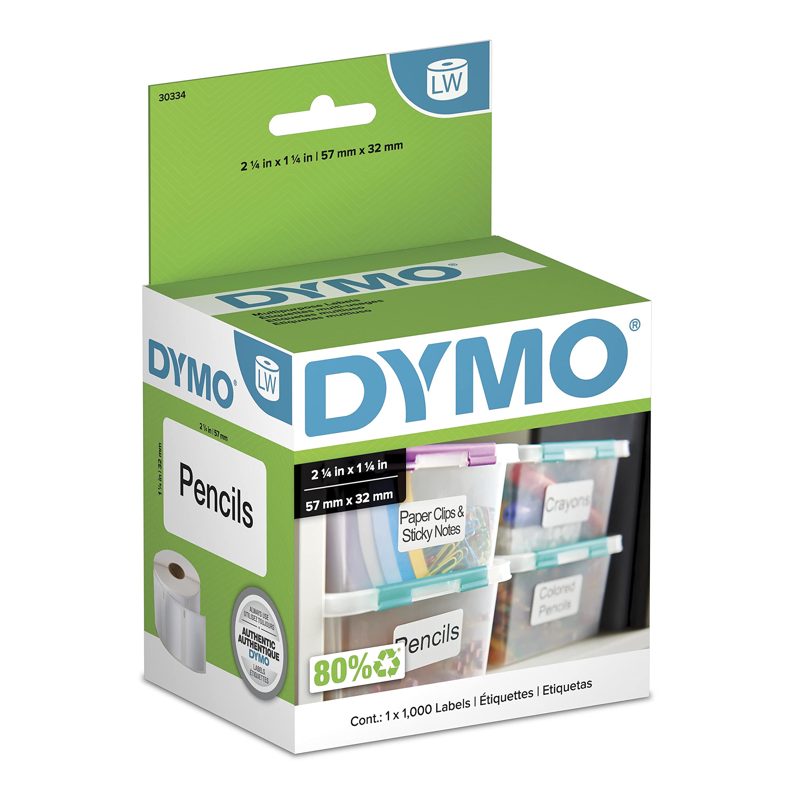 DYMO Authentic LW Multi-Purpose Labels, DYMO Labels for LabelWriter Printers, Great for FBA / FNSKU Barcodes, 1-1/4" x 2-1/4", 1 Roll of 1000