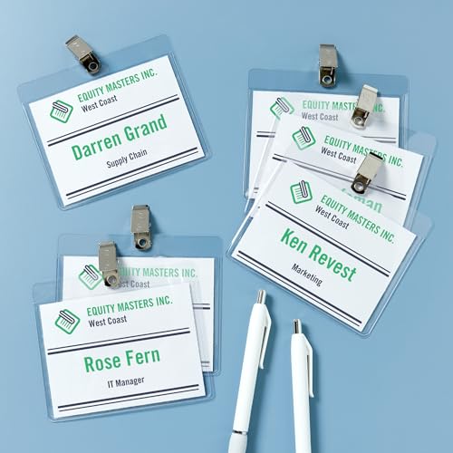 Avery Customizable Name Badges with Clips, 3" x 4", Clear Name Tag Holders with White Printable Inserts, 40 Clip Style Name Badges (5384)