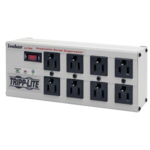 tripp lite isobar8ultra isobar 8 outlet surge protector power strip, 12ft cord, right-angle plug, metal lifetime limited warranty & dollar 50,000 insurance white