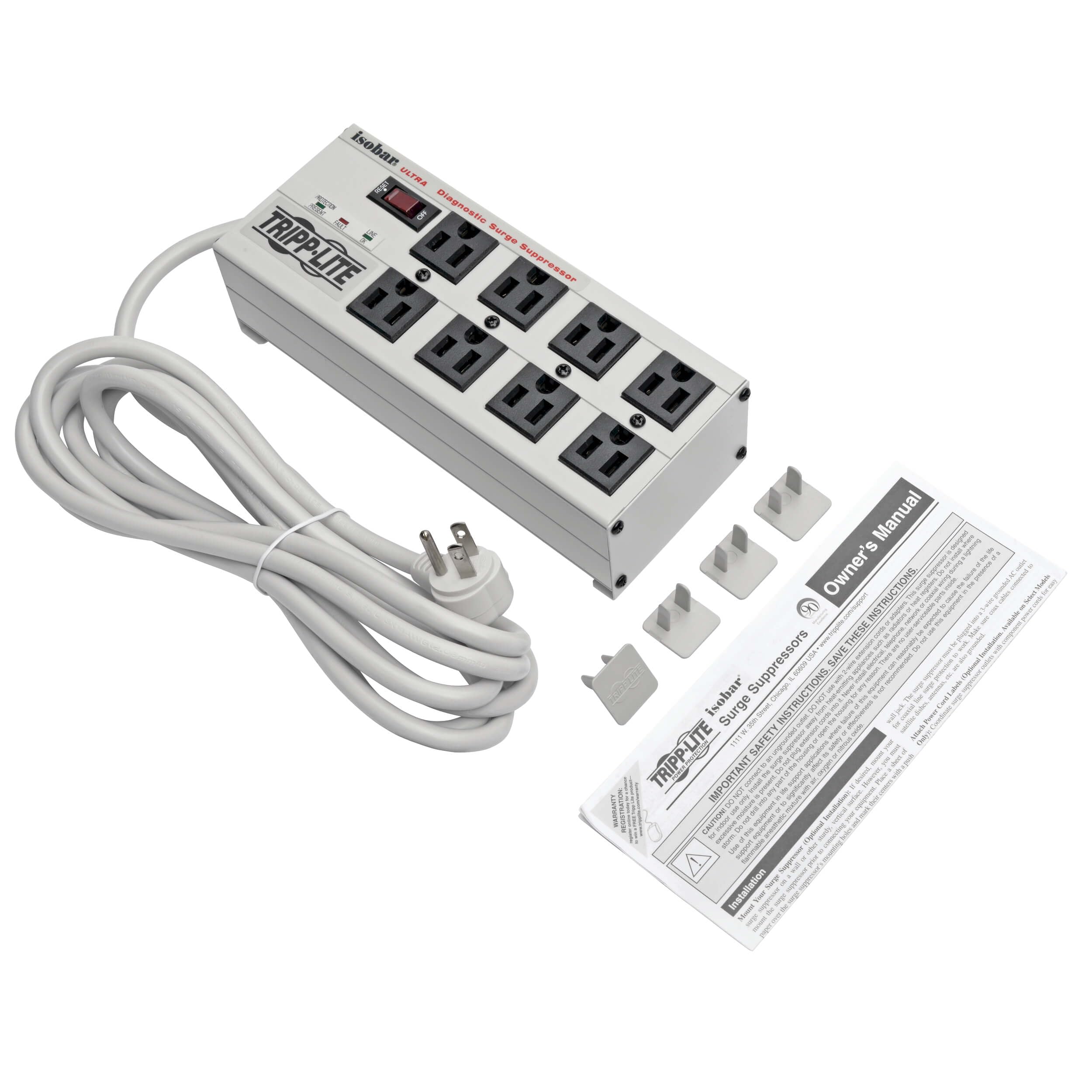 Tripp Lite ISOBAR8ULTRA Isobar 8 Outlet Surge Protector Power Strip, 12ft Cord, Right-Angle Plug, Metal Lifetime Limited Warranty & Dollar 50,000 Insurance White