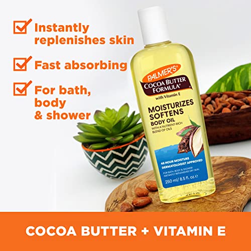 Palmer's Cocoa Butter Moisturizing Body Oil with Vitamin E, Radiant Looking Glow and Skin Hydration, Instant Absorption, Bath, Body and Shower, 8.5 Ounces