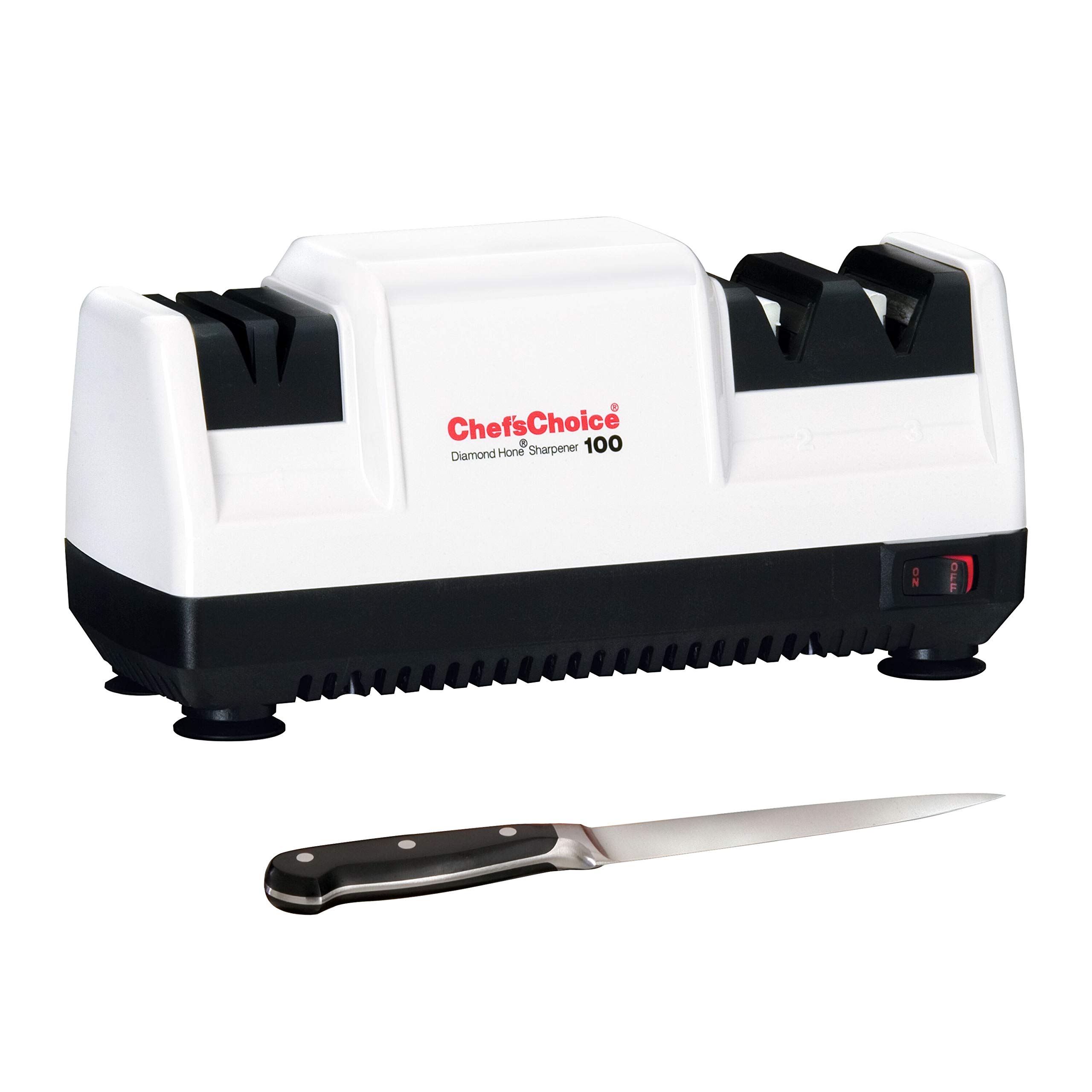 Chef'sChoice Diamond Hone Electric Knife Sharpener for Stainless or Non-Serrated Knives, 3-Stage, White