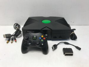 microsoft original xbox console with controller, power supply, and av cable,black