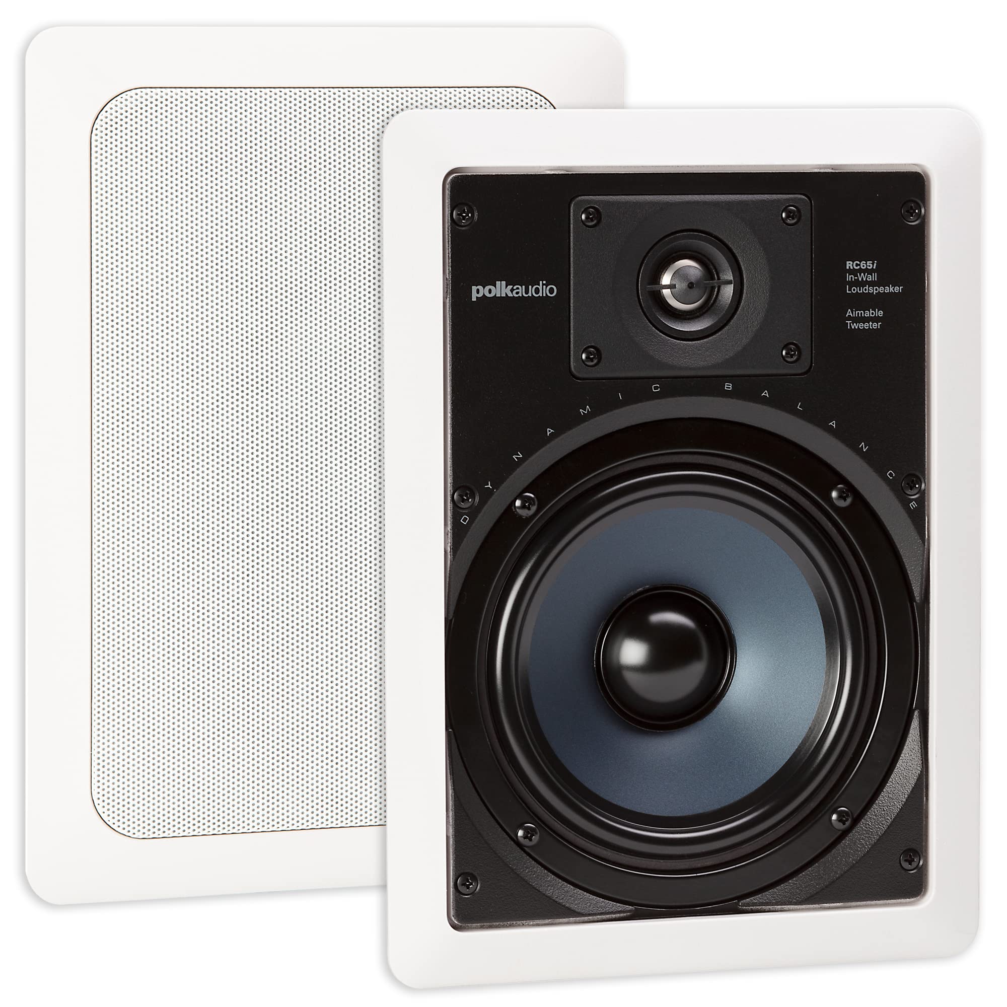 Polk Audio RC65i 2-way Premium in-Wall 6.5" Speakers, Pair of 2 Perfect for Damp and Humid Indoor/Outdoor Placement - Bath, Kitchen, Covered Porches (White, Paintable-Grille)