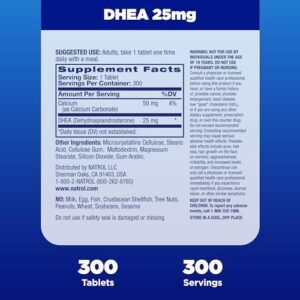 Natrol Mood & Stress DHEA 25mg With Calcium, Dietary Supplement for Balance of Certain Hormone Level and Mood Support, 300 Tablets, 300 Day Supply