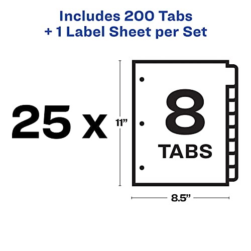 Avery 8-Tab Binder Dividers, Easy Print & Apply Clear Label Strip, Index Maker, White Tabs, 25 Sets (11447)