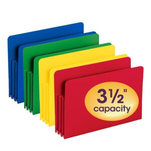 Smead Poly File Pocket, Straight-Cut Tab, 3-1/2" Expansion, Legal Size, Assorted Colors (73550)