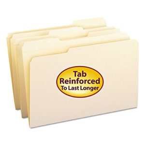 smead file folder, reinforced 1/3-cut tab, assorted positions, legal size, manila, 100 per box (15334)