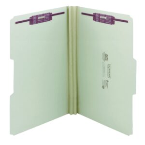 smead pressboard file folder with safeshield® fasteners, 2 fasteners, 1/3-cut tab, 2" expansion, legal size, gray/green, 25 per box (19934)