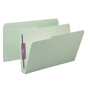 Smead Pressboard File Folder with SafeSHIELD® Fasteners, 2 Fasteners, 1/3-Cut Tab, 2" Expansion, Legal Size, Gray/Green, 25 per Box (19934)