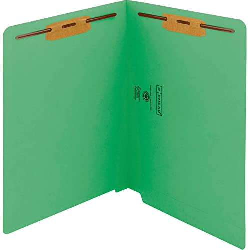 Smead End Tab Fastener File Folder, Shelf-Master® Reinforced Straight-Cut Tab, 2 Fasteners, Letter Size, Green, 50 per Box (25140)