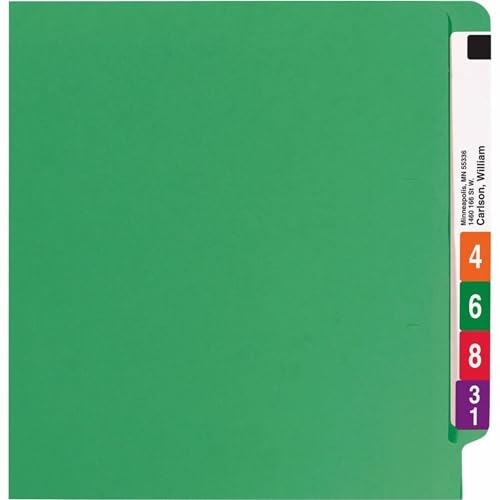 Smead End Tab Fastener File Folder, Shelf-Master® Reinforced Straight-Cut Tab, 2 Fasteners, Letter Size, Green, 50 per Box (25140)