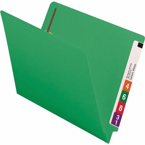 Smead End Tab Fastener File Folder, Shelf-Master® Reinforced Straight-Cut Tab, 2 Fasteners, Letter Size, Green, 50 per Box (25140)