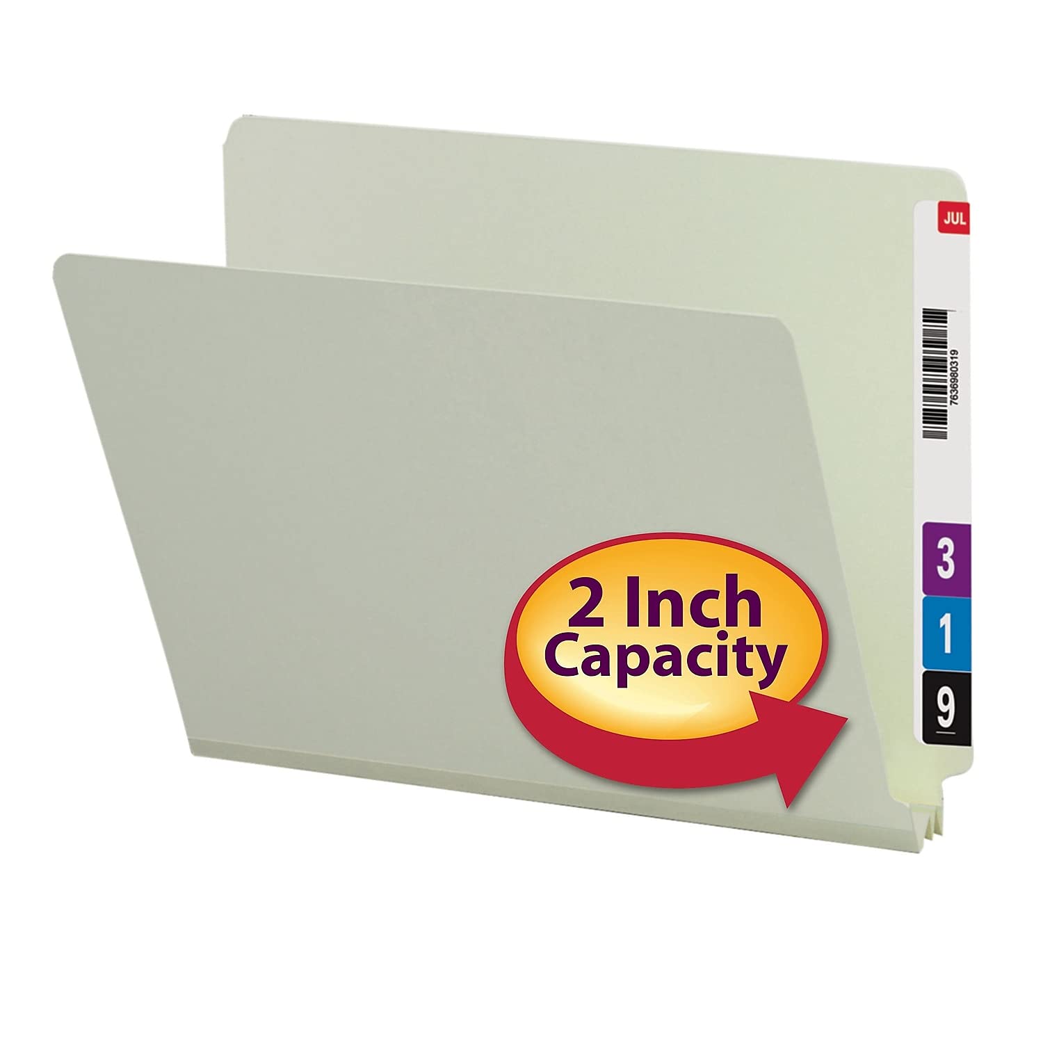 Smead End Tab Pressboard File Folder, Straight-Cut Tab, 2" Expansion, Letter Size, Gray/Green, 25 per Box (26210)