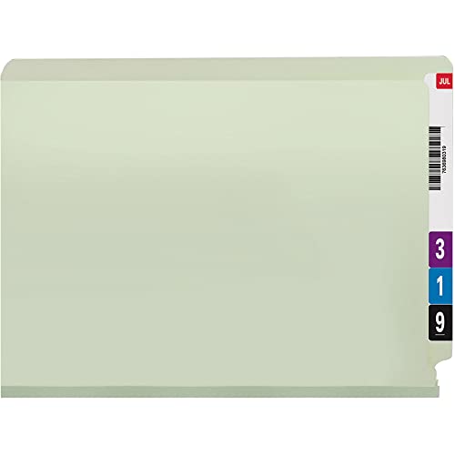 Smead End Tab Pressboard Fastener File Folder with SafeSHIELD Fasteners, 2 Fasteners, 2" Expansion, Letter Size, Gray/Green, 25 per Box (34715)