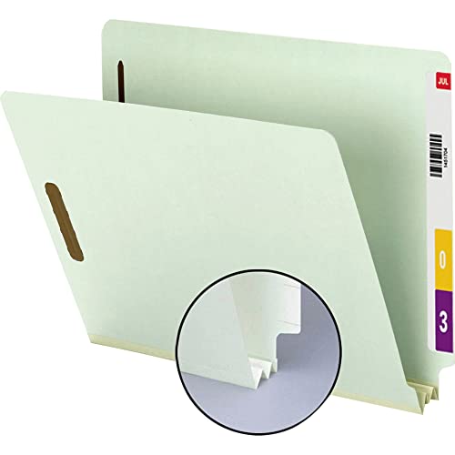 Smead End Tab Pressboard Fastener File Folder with SafeSHIELD Fasteners, 2 Fasteners, 2" Expansion, Letter Size, Gray/Green, 25 per Box (34715)