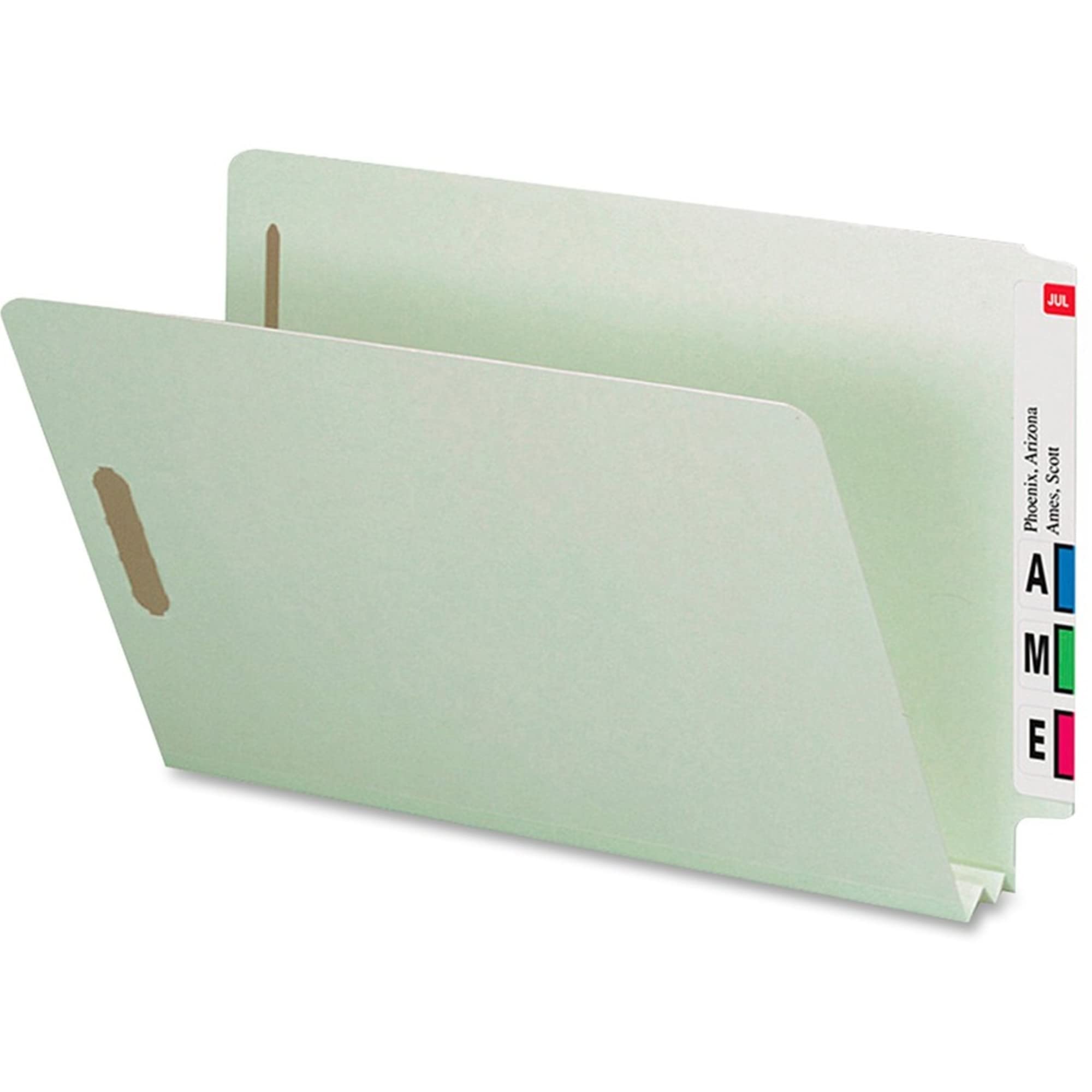 Smead End Tab Pressboard Fastener File Folder with SafeSHIELD Fasteners, 2 Fasteners, 2" Expansion, Legal Size, Gray/Green, 25 per Box (37715)