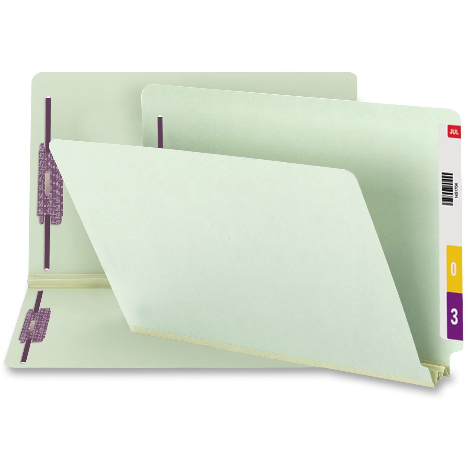 Smead End Tab Pressboard Fastener File Folder with SafeSHIELD Fasteners, 2 Fasteners, 2" Expansion, Legal Size, Gray/Green, 25 per Box (37715)