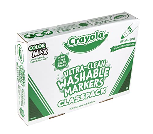 Crayola Broad Line Washable Markers - 200ct (8 Assorted Colors), Kids Bulk Classroom Markers, Back to School Supplies for Teachers, Ages 3+