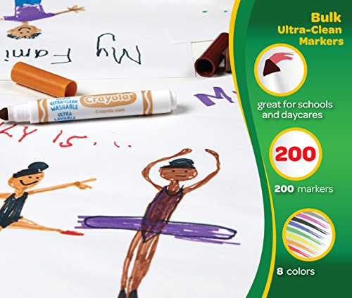 Crayola Broad Line Washable Markers - 200ct (8 Assorted Colors), Kids Bulk Classroom Markers, Back to School Supplies for Teachers, Ages 3+