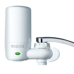 brita complete faucet mount water filtration system, bpa-free faucet water purifier for sink, filter replaces 2,250 plastic water bottles a year, lasts four months, includes 1 system/1 filter, white