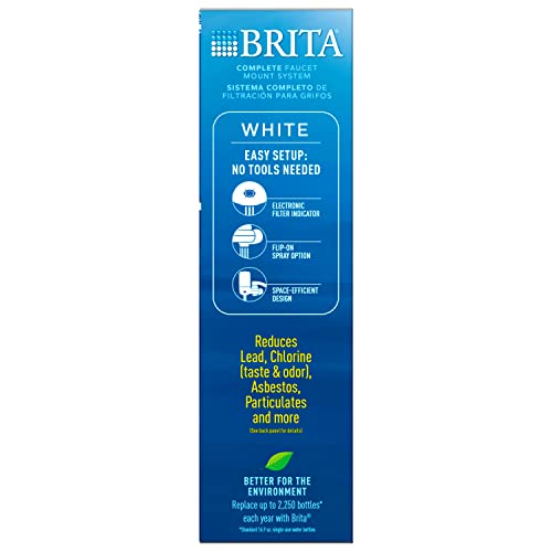 Brita Complete Faucet Mount Water Filtration System, BPA-Free Faucet Water Purifier for Sink, Filter Replaces 2,250 Plastic Water Bottles a Year, Lasts Four Months, Includes 1 System/1 Filter, White