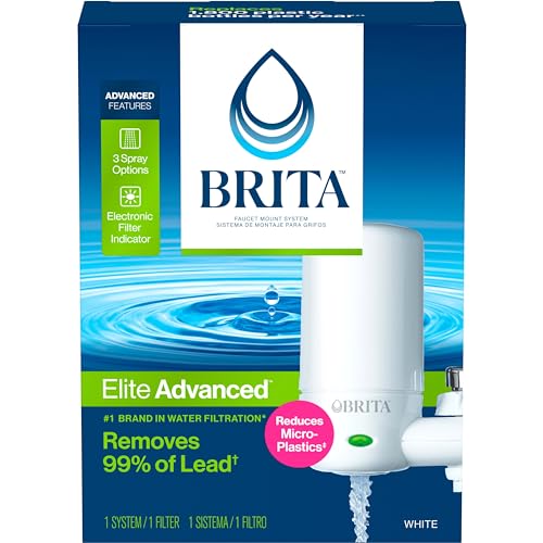 Brita Complete Faucet Mount Water Filtration System, BPA-Free Faucet Water Purifier for Sink, Filter Replaces 2,250 Plastic Water Bottles a Year, Lasts Four Months, Includes 1 System/1 Filter, White