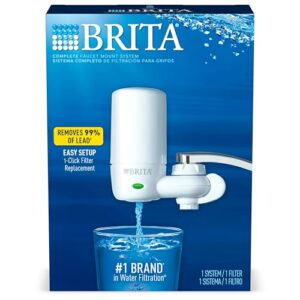 Brita Complete Faucet Mount Water Filtration System, BPA-Free Faucet Water Purifier for Sink, Filter Replaces 2,250 Plastic Water Bottles a Year, Lasts Four Months, Includes 1 System/1 Filter, White