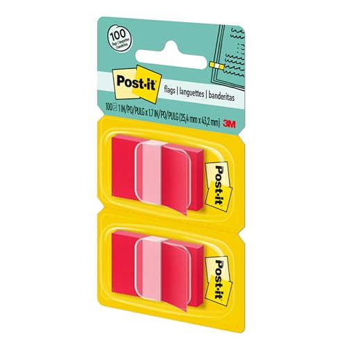 Post-it Flags, 50/Dispenser, 2 Dispensers/Pack, 1 in Wide, Red (680-RD2)