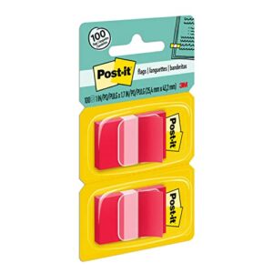 Post-it Flags, 50/Dispenser, 2 Dispensers/Pack, 1 in Wide, Red (680-RD2)