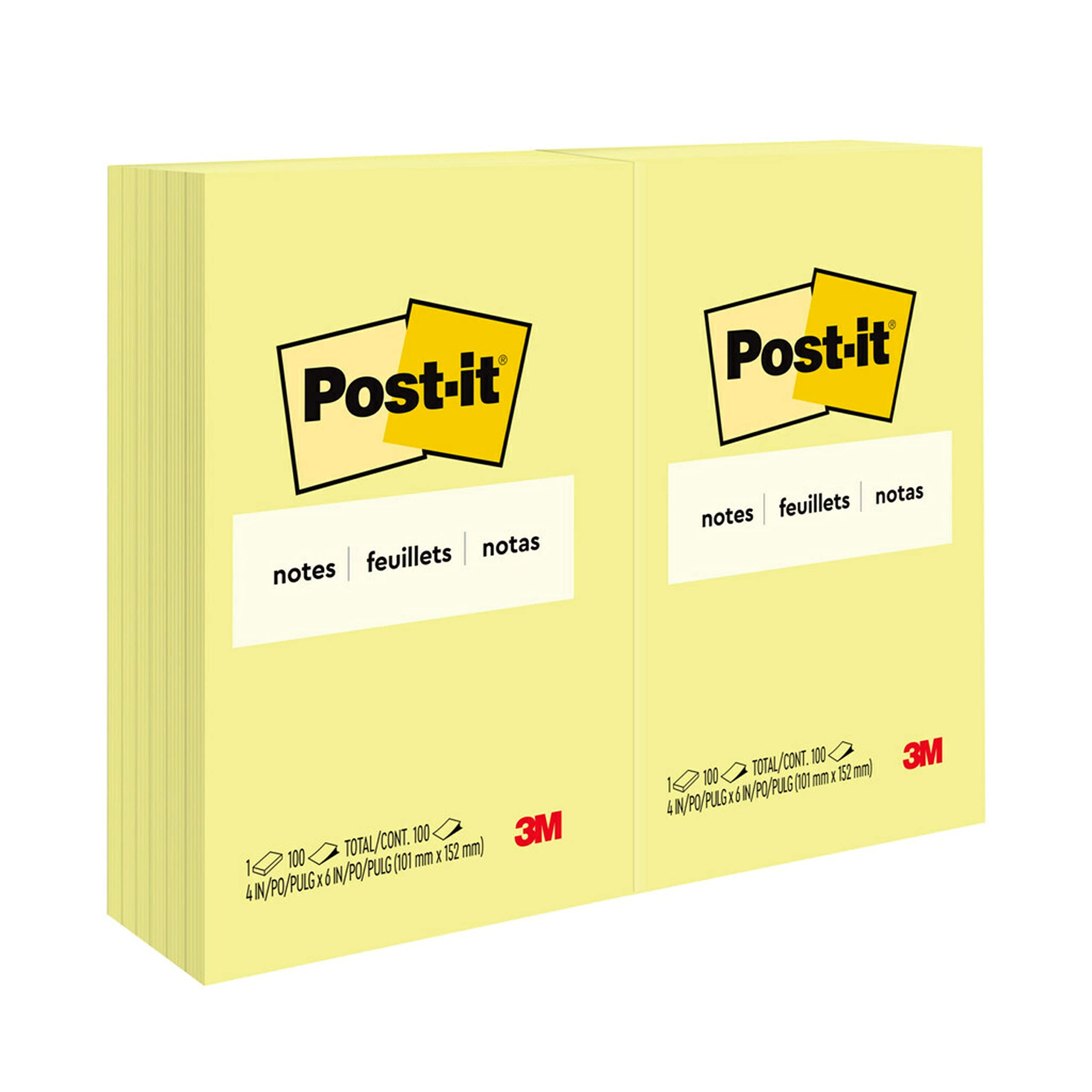 Post-it Notes, 4 in x 6 in, America's #1 Favorite Sticky Notes, Canary Yellow, 12 Pads/Pack