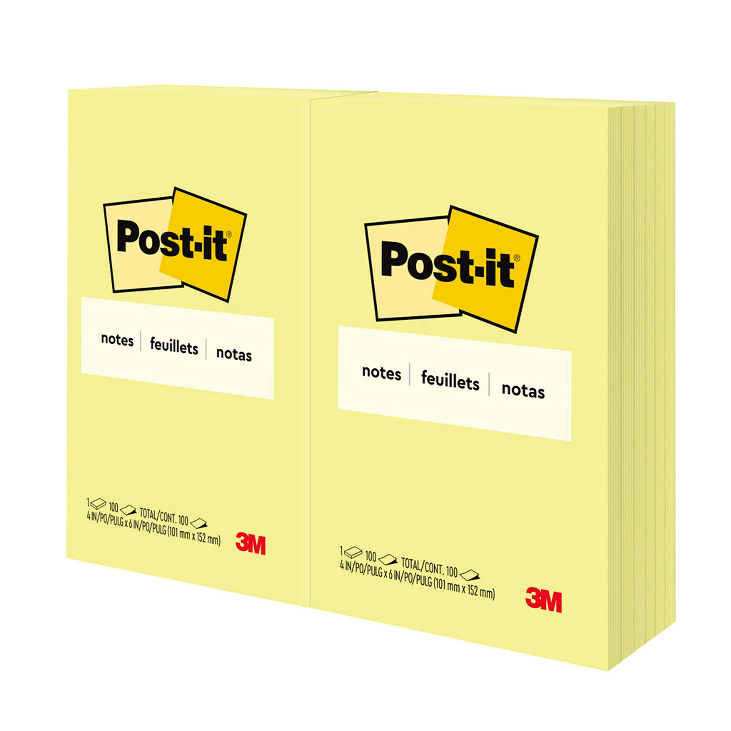 Post-it Notes, 4 in x 6 in, America's #1 Favorite Sticky Notes, Canary Yellow, 12 Pads/Pack