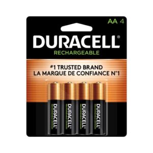 duracell rechargeable aa batteries, 4 count pack, double a battery for long-lasting power, all-purpose pre-charged battery for household and business devices
