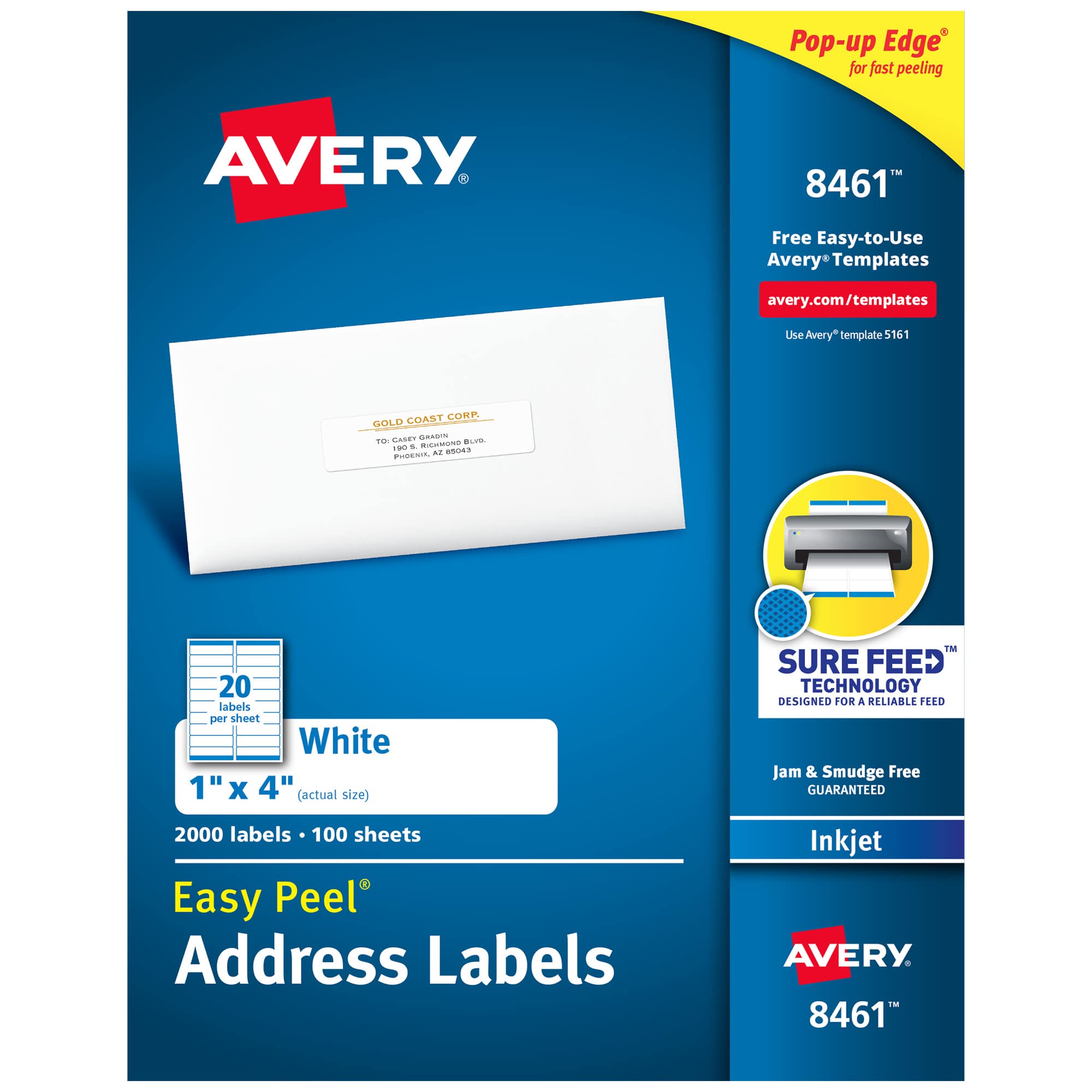 Avery Easy Peel Printable Address Labels with Sure Feed, 1" x 4", White, 2,000 Blank Mailing Labels (08461)