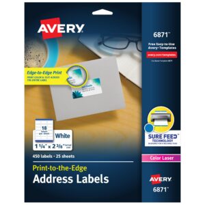 Avery Print-to-The-Edge Printable Address Labels with Sure Feed, 1-1/4" x 2-3/8", White, 450 Blank Mailing Labels (06871)