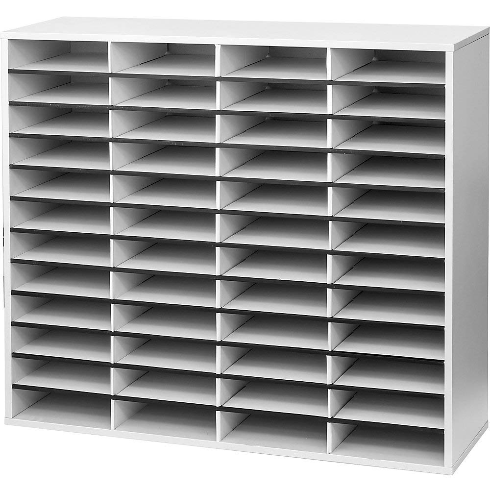 Fellowes 48 Compartment, Light Duty Literature Organizer with Corrugated Cardboard Shelves and Sturdy Surround, Dove Gray