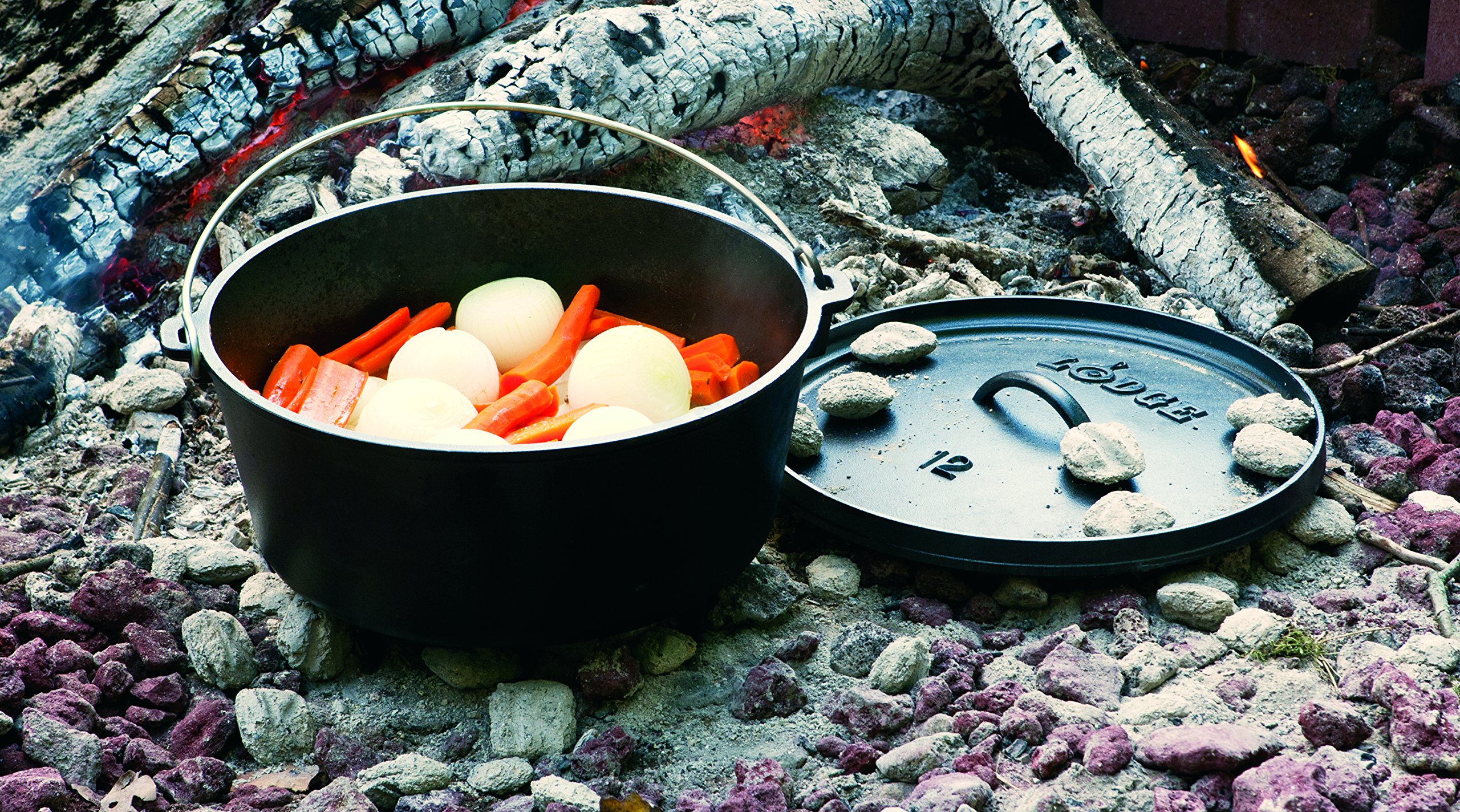 Lodge 8 Quart Pre-Seasoned Cast Iron Camp Dutch Oven with Lid - Dual Handles - Use in the Oven, on the Stove, on the Grill or over the Campfire - Black