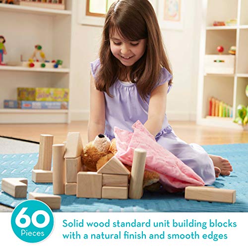 Melissa & Doug Standard Unit Solid-Wood Building Blocks With Wooden Storage Tray (60 pcs) Classic Wooden Blocks For Toddlers Ages 3+